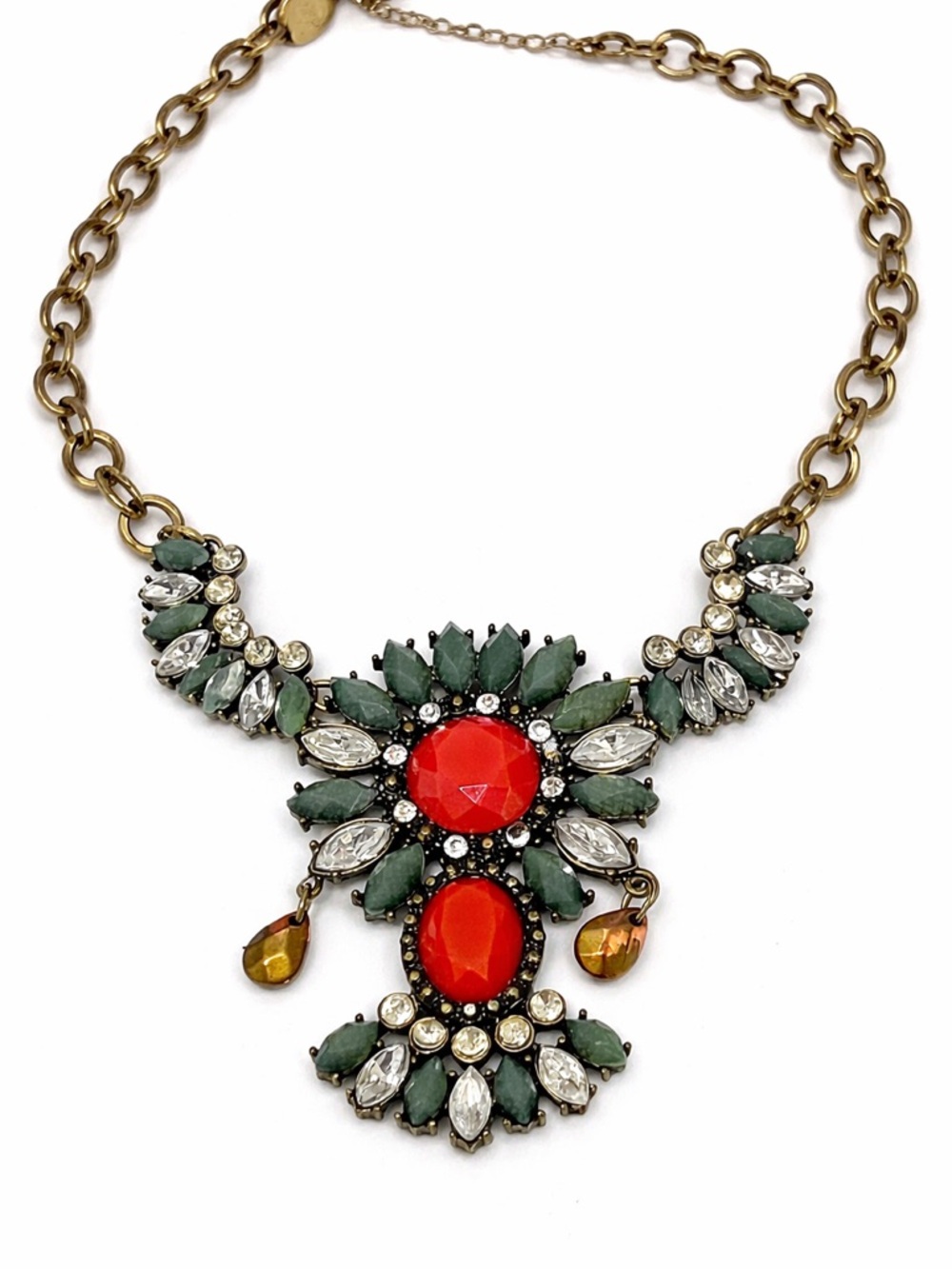 Charming Charley Gold-Tone Statement Necklace with Red and Green Gem Accents